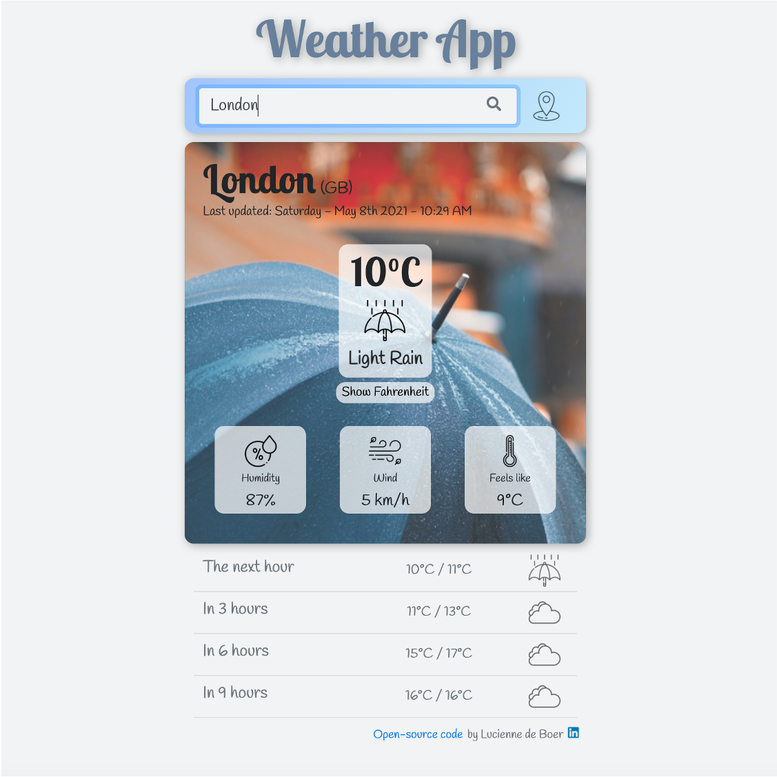 Preview of Lucienne's React weather app